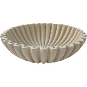 OAKOA Large Decorative Bowl - White Decorative Bowls for Home Decor - Organic Modern Home Decor Bowl - Concrete Ruffle Bowl Decor - Fluted Bowl - Scalloped Bowl - Wavy Bowl