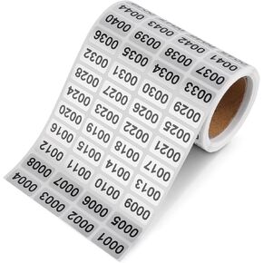 Prasacco 2100 Pcs Number Stickers Inventory Stickers Consecutive Numbered Stickers Waterproof Inventory Tags Number Labels (0.39 x 0.75 Inch)