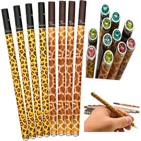 12 PCS Fancy Leopard Pens Giraffe Pattern Gel Pens Bling Little Diamond Pens Animal Print Black Ink 0.38mm Extra Fine Pretty For Women Girls Ladies School Party Office Birthday