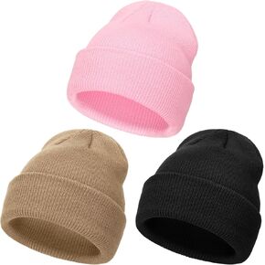 DRESHOW BQUBO 3 Pack Baby Beanies Toddler Kids Winter Hats Soft Knit Hat for Baby Boys Girls Warm Cap Beanies