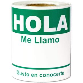 100 Labels - Hola Me Llamo Name Tag Labels - Spanish Name Badges (4 x 2.31 inch, Blue) for Family Events or Social Gatherings