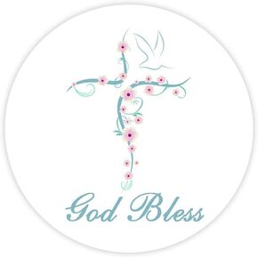 Floral Cross Stickers 2 Inch God Bless Sticker Labels for Religious, Confirmation, Christening, First Communion(Pack-500)