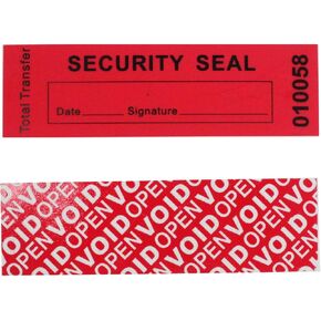 100pcs 30x90 mm Red 100% Total Transfer Tamper Evident Security Warranty Void Stickers/Labels/Seals with Serial Numbers