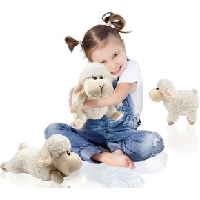 3 Pcs Stuffed Sheep Animals, 6.5 inch - 8.8 inch Cute Lamb Plush Toy as Gift for Your Kids (Sitting, Standing, Lying). (White)