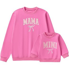 Mommy and Me Matching Outfits Cute Bow Mama and Mini Long Sleeve Crewneck Sweatshirt Tops Mother Baby Matching Clothes