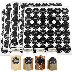Spice Labels, 432Pcs Spice Labels Stickers 1.4in Waterproof Adhesive Round Preprinted Spice with Blank Labels Black Tear Resistant Sticker for Kitchen Jars Caps Food Containers Spice Organizers
