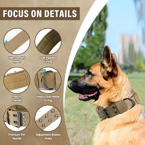 Heavy Duty Dog Collar, Tactical Dog Collar, Thick Dog Collar with Paracord Survival Bracelet, Heavy Duty Metal Buckle and Patches, Suitable German Shepherd, Pitbull, Rottweiler (Brown, XL) in Kuwait
