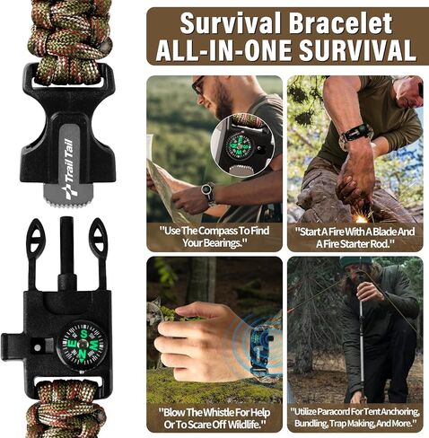 Heavy Duty Dog Collar, Tactical Dog Collar, Thick Dog Collar with Paracord Survival Bracelet, Heavy Duty Metal Buckle and Patches, Suitable German Shepherd, Pitbull, Rottweiler (Brown, XL) in Kuwait
