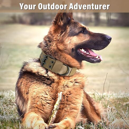 Heavy Duty Dog Collar, Tactical Dog Collar, Thick Dog Collar with Paracord Survival Bracelet, Heavy Duty Metal Buckle and Patches, Suitable German Shepherd, Pitbull, Rottweiler (Brown, XL) in Kuwait