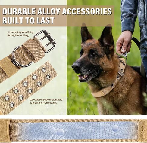 Heavy Duty Dog Collar, Tactical Dog Collar, Thick Dog Collar with Paracord Survival Bracelet, Heavy Duty Metal Buckle and Patches, Suitable German Shepherd, Pitbull, Rottweiler (Brown, XL) in Kuwait