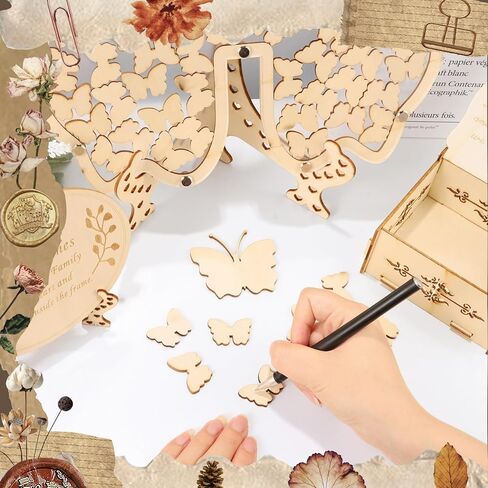 Wooden Wedding Guest Sign in Butterfly Frame Personalized Wedding Guest Book Alternative for Reception Ceremony Party, with Wooden Drop Box 80pcs Butterflies Guest Signing Directing Table Sign Pen in Kuwait