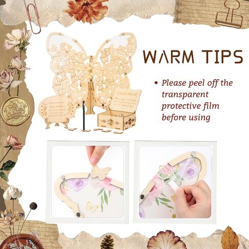 Wooden Wedding Guest Sign in Butterfly Frame Personalized Wedding Guest Book Alternative for Reception Ceremony Party, with Wooden Drop Box 80pcs Butterflies Guest Signing Directing Table Sign Pen in Kuwait