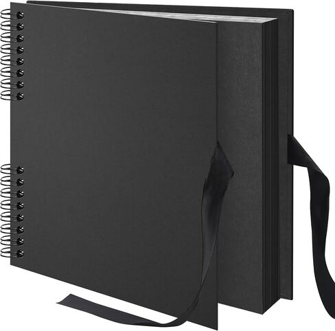 10×10 inch Scrapbook Photo Album DIY Picture Book 40 Pages, Thick Kraft Paper Scrap Book Album with Silk Ribbon Wedding Guest Book Memory Book for Baby, Family, Travel ((Black) in Saudi Arabia