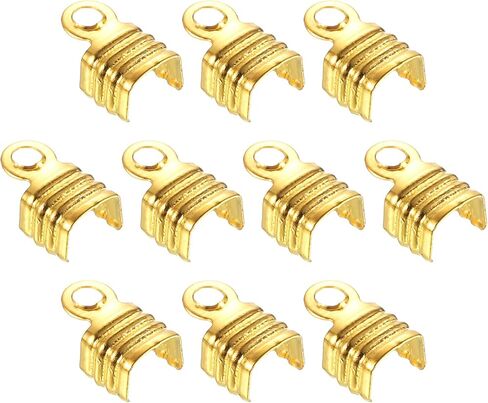 uxcell 100Pcs 4 x 6.5mm Fold Over Cord Ends, Cord Tips Leather Rope End Caps, Crimp Clamp Clasp Fastener Loop for DIY Jewelry Craft Making, Gold in Saudi Arabia