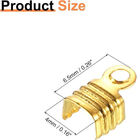 uxcell 100Pcs 4 x 6.5mm Fold Over Cord Ends, Cord Tips Leather Rope End Caps, Crimp Clamp Clasp Fastener Loop for DIY Jewelry Craft Making, Gold in Saudi Arabia