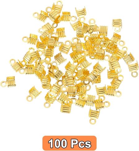 uxcell 100Pcs 4 x 6.5mm Fold Over Cord Ends, Cord Tips Leather Rope End Caps, Crimp Clamp Clasp Fastener Loop for DIY Jewelry Craft Making, Gold in Saudi Arabia