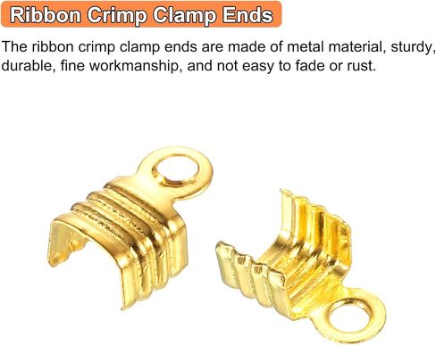 uxcell 100Pcs 4 x 6.5mm Fold Over Cord Ends, Cord Tips Leather Rope End Caps, Crimp Clamp Clasp Fastener Loop for DIY Jewelry Craft Making, Gold in Saudi Arabia