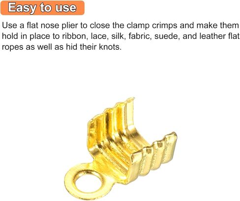 uxcell 100Pcs 4 x 6.5mm Fold Over Cord Ends, Cord Tips Leather Rope End Caps, Crimp Clamp Clasp Fastener Loop for DIY Jewelry Craft Making, Gold in Saudi Arabia