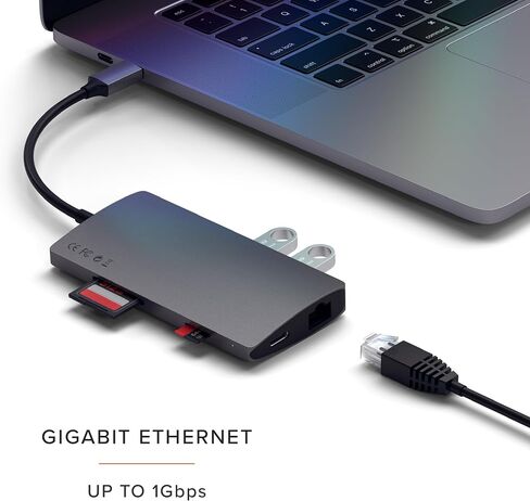Satechi USB C Hub Multiport Adapter V3, 8 in 1 USB C Dongle with 8K HDMI, 85W USB-C PD Charging, 4 USB-C Data Ports, Ethernet, SD Card Reader for Mac, Windows - Space Gray in Saudi Arabia