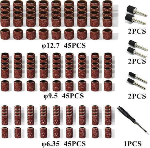 مجموعة طبلة الصنفرة من Asieg، 142 قطعة، 180 حبيبة، 1/2 بوصة و3/8 بوصة و1/4 بوصة شريط سنفرة للطبل مع 3.17 مم مماسك عرقوب للحفر أدوات دوارة دريمل مثقاب الأظافر in Kuwait