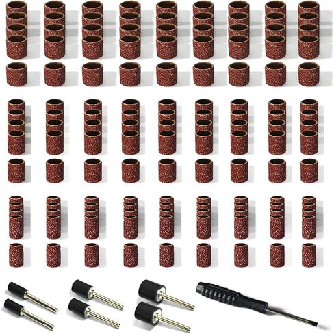 مجموعة طبلة الصنفرة من Asieg، 142 قطعة، 180 حبيبة، 1/2 بوصة و3/8 بوصة و1/4 بوصة شريط سنفرة للطبل مع 3.17 مم مماسك عرقوب للحفر أدوات دوارة دريمل مثقاب الأظافر in Kuwait