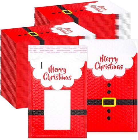Cholemy 50 Pcs Christmas Poly Bubble Mailers Santa Claus Suit Holiday Padded Envelopes with Writable Area Self Sealing Shipping Bags for Small Business Cute Packaging Bags for Mailing (9 x 11 Inch) in Saudi Arabia