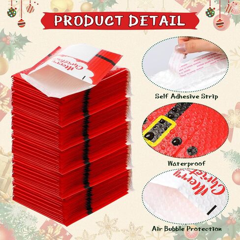 Cholemy 50 Pcs Christmas Poly Bubble Mailers Santa Claus Suit Holiday Padded Envelopes with Writable Area Self Sealing Shipping Bags for Small Business Cute Packaging Bags for Mailing (9 x 11 Inch) in Saudi Arabia
