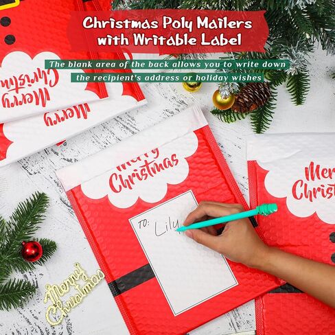 Cholemy 50 Pcs Christmas Poly Bubble Mailers Santa Claus Suit Holiday Padded Envelopes with Writable Area Self Sealing Shipping Bags for Small Business Cute Packaging Bags for Mailing (9 x 11 Inch) in Saudi Arabia