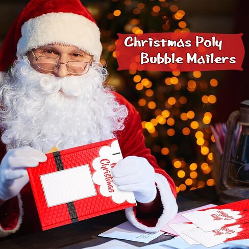 Cholemy 50 Pcs Christmas Poly Bubble Mailers Santa Claus Suit Holiday Padded Envelopes with Writable Area Self Sealing Shipping Bags for Small Business Cute Packaging Bags for Mailing (9 x 11 Inch) in Saudi Arabia