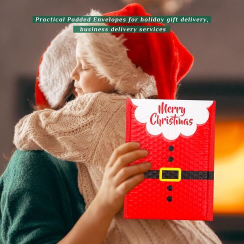 Cholemy 50 Pcs Christmas Poly Bubble Mailers Santa Claus Suit Holiday Padded Envelopes with Writable Area Self Sealing Shipping Bags for Small Business Cute Packaging Bags for Mailing (9 x 11 Inch) in Saudi Arabia