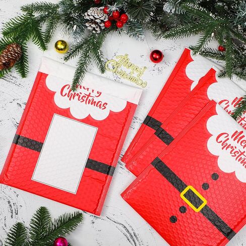 Cholemy 50 Pcs Christmas Poly Bubble Mailers Santa Claus Suit Holiday Padded Envelopes with Writable Area Self Sealing Shipping Bags for Small Business Cute Packaging Bags for Mailing (9 x 11 Inch) in Saudi Arabia