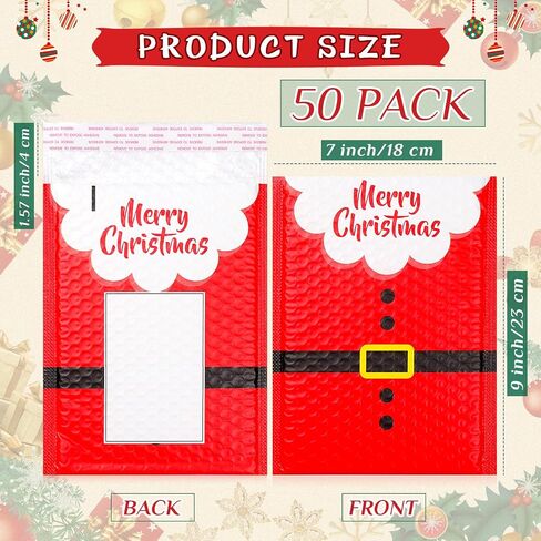 Cholemy 50 Pcs Christmas Poly Bubble Mailers Santa Claus Suit Holiday Padded Envelopes with Writable Area Self Sealing Shipping Bags for Small Business Cute Packaging Bags for Mailing (9 x 11 Inch) in Saudi Arabia
