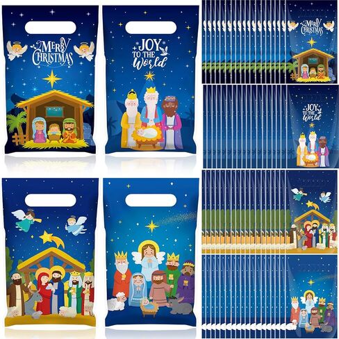 48 قطعة من أكياس هدايا عيد الميلاد المجيد، أكياس حلوى يسوع البلاستيكية لعيد الميلاد، حقائب الحلوى الدينية، حقائب الهدايا المسيحية مع مقبض للكنيسة، الأحد، المدرسة، عطلات الحفلات، الديكور in Kuwait