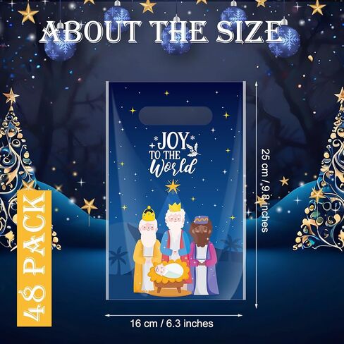 48 قطعة من أكياس هدايا عيد الميلاد المجيد، أكياس حلوى يسوع البلاستيكية لعيد الميلاد، حقائب الحلوى الدينية، حقائب الهدايا المسيحية مع مقبض للكنيسة، الأحد، المدرسة، عطلات الحفلات، الديكور in Kuwait