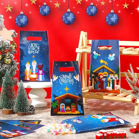 48 قطعة من أكياس هدايا عيد الميلاد المجيد، أكياس حلوى يسوع البلاستيكية لعيد الميلاد، حقائب الحلوى الدينية، حقائب الهدايا المسيحية مع مقبض للكنيسة، الأحد، المدرسة، عطلات الحفلات، الديكور in Kuwait