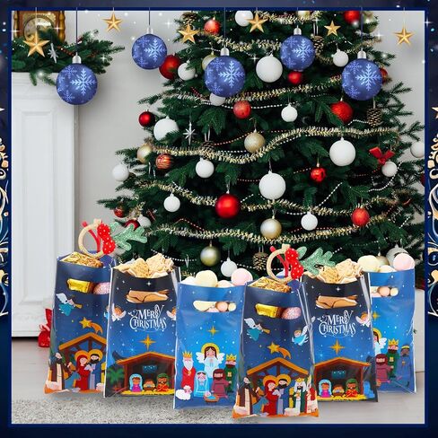 48 قطعة من أكياس هدايا عيد الميلاد المجيد، أكياس حلوى يسوع البلاستيكية لعيد الميلاد، حقائب الحلوى الدينية، حقائب الهدايا المسيحية مع مقبض للكنيسة، الأحد، المدرسة، عطلات الحفلات، الديكور in Kuwait