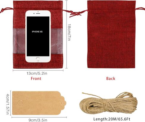 GIOIPC 50Pcs 5 x 7 Inch Linen Burlap Sheer Bags with Drawstring and Bonus Gift Tags for for Wedding Birthday Bag,Craft Bags,Cosmetic Samples in Saudi Arabia