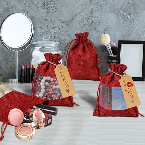 GIOIPC 50Pcs 5 x 7 Inch Linen Burlap Sheer Bags with Drawstring and Bonus Gift Tags for for Wedding Birthday Bag,Craft Bags,Cosmetic Samples in Saudi Arabia
