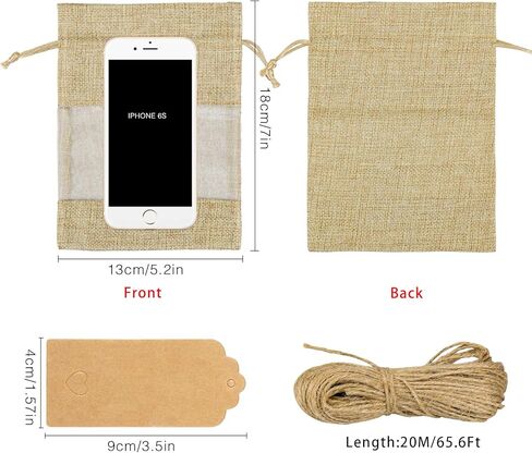 GIOIPC 50Pcs 5 x 7 Inch Linen Burlap Sheer Bags with Drawstring and Bonus Gift Tags for for Wedding Birthday Bag,Craft Bags,Cosmetic Samples in Saudi Arabia