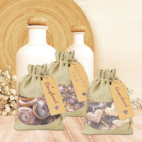 GIOIPC 50Pcs 5 x 7 Inch Linen Burlap Sheer Bags with Drawstring and Bonus Gift Tags for for Wedding Birthday Bag,Craft Bags,Cosmetic Samples in Saudi Arabia