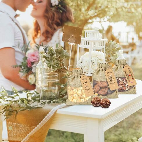 GIOIPC 50Pcs 5 x 7 Inch Linen Burlap Sheer Bags with Drawstring and Bonus Gift Tags for for Wedding Birthday Bag,Craft Bags,Cosmetic Samples in Saudi Arabia