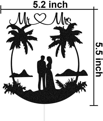 السيد والسيدة كعكة توبر الاستوائية كعكة الزفاف الزينة شجرة النخيل هاواي شاطئ حفل زفاف لوازم العروس والعريس السفر كعكة القبعات العالية الأسود بريق in Kuwait