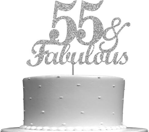 55 and Fabulous Silver Glitter Cake Topper - Perfect for 55th Birthday Decorations for Him or Her, Happy birthday Cake Toppers with Premium Quality Made in USA in Saudi Arabia