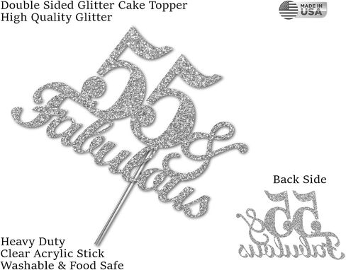 55 and Fabulous Silver Glitter Cake Topper - Perfect for 55th Birthday Decorations for Him or Her, Happy birthday Cake Toppers with Premium Quality Made in USA in Saudi Arabia