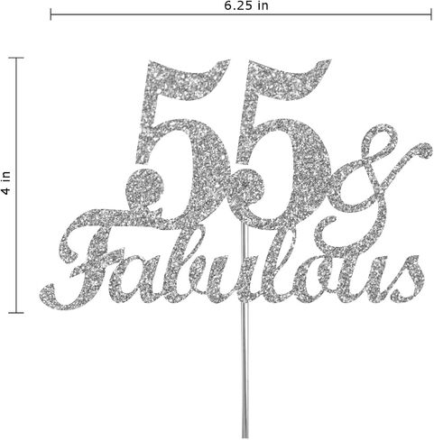 55 and Fabulous Silver Glitter Cake Topper - Perfect for 55th Birthday Decorations for Him or Her, Happy birthday Cake Toppers with Premium Quality Made in USA in Saudi Arabia