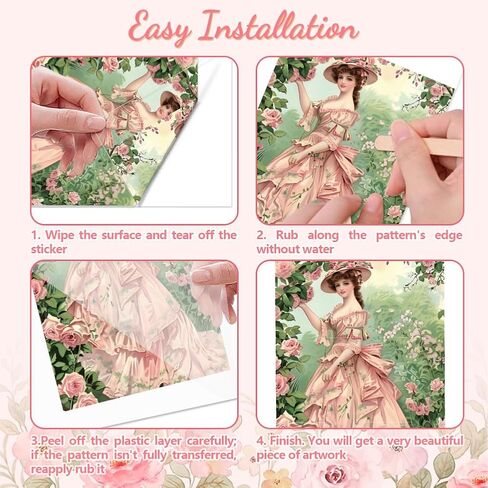 Rub on Transfer Decals for Furniture Crafts 6"x12", 3Pcs Garden Woman Waterproof UV DTF Transfer Decals Sticker for Dresser Lingerie Chests Drawer Glass Porcelain Wood in Saudi Arabia