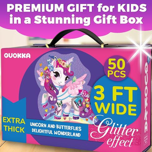 QUOKKA Glitter Giant Floor Puzzles for Kids Ages 3-5 - 2x3 Feet 48 Piece Puzzles for Toddlers 2-4 - Large Shaped Educational Toddler Puzzles Ages 24+ Months - Unicorn Activity Game for Boys and Girls in Saudi Arabia