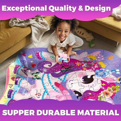 QUOKKA Glitter Giant Floor Puzzles for Kids Ages 3-5 - 2x3 Feet 48 Piece Puzzles for Toddlers 2-4 - Large Shaped Educational Toddler Puzzles Ages 24+ Months - Unicorn Activity Game for Boys and Girls in Saudi Arabia