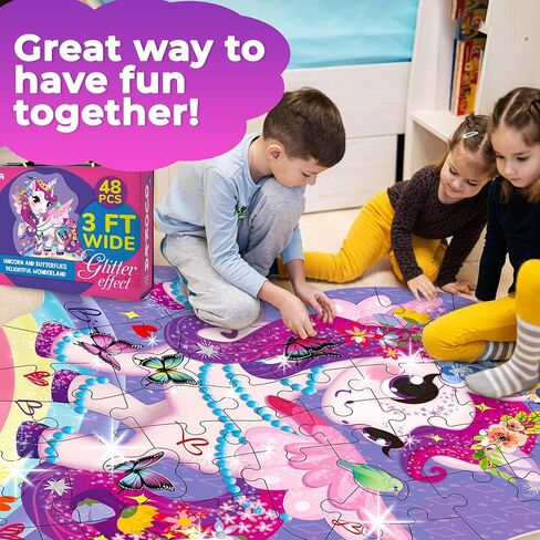 QUOKKA Glitter Giant Floor Puzzles for Kids Ages 3-5 - 2x3 Feet 48 Piece Puzzles for Toddlers 2-4 - Large Shaped Educational Toddler Puzzles Ages 24+ Months - Unicorn Activity Game for Boys and Girls in Saudi Arabia