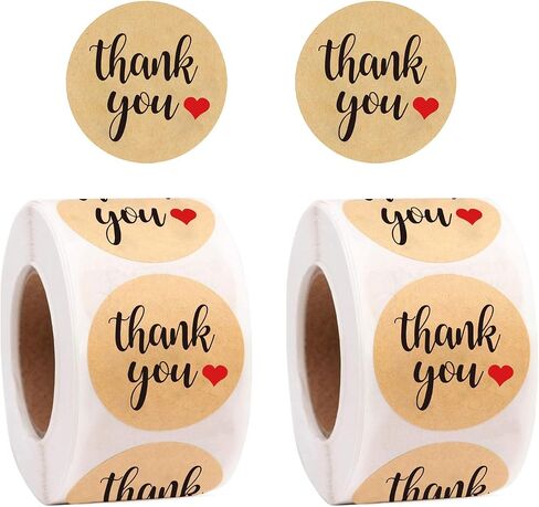 2 Rolls/1000Pcs Thank You Stickers Self Adhesive Kraft Paper Label Stickers for Gift Wrapping Baking Wedding Birthday Party Christmas, 25mm in Saudi Arabia